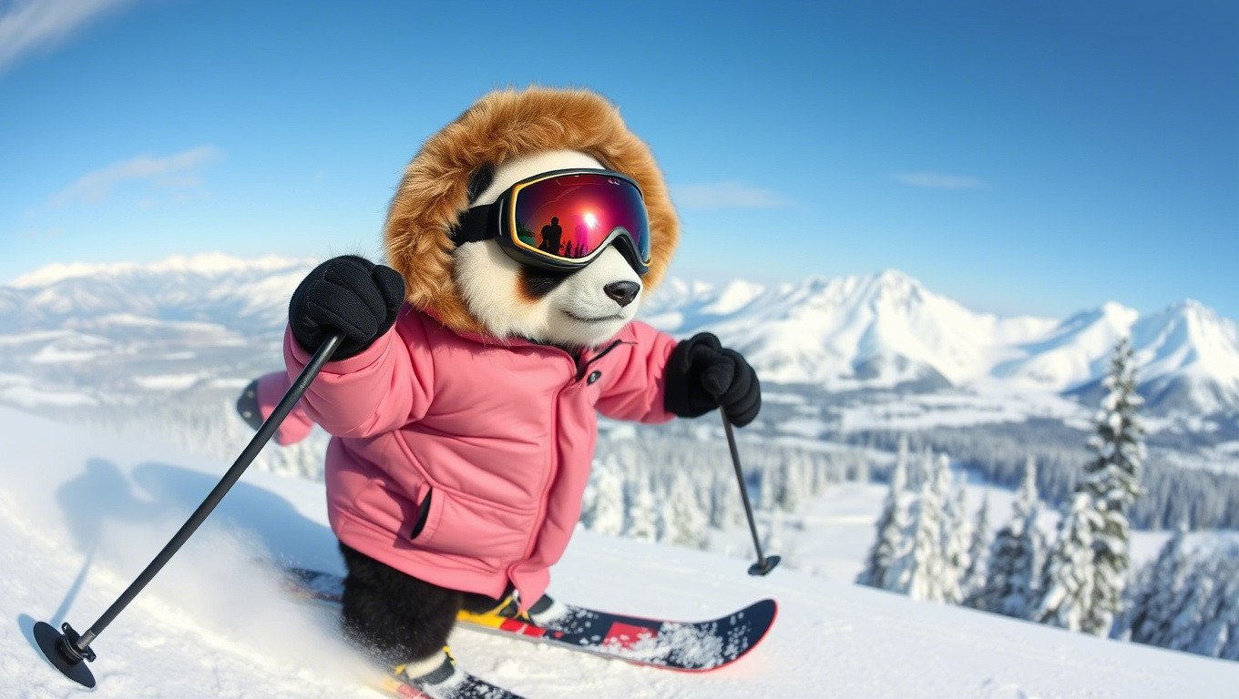 AI image of a panda skiing in Whistler, Canada